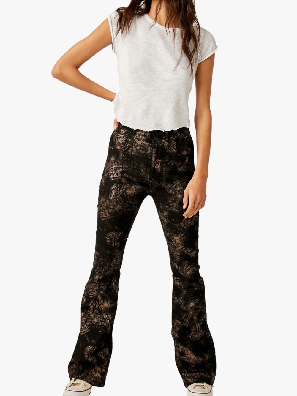 Free People Jayde Metallic Paisley Pants